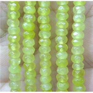 tiny jade bead, faceted rondelle, dye olive, approx 2x4mm [JDOT253]