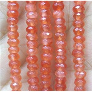 tiny jade bead, faceted rondelle, dye orange, approx 2x4mm [JDOT254]