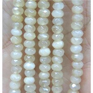 tiny jade bead, faceted rondelle, dye cream, approx 2x4mm [JDOT256]