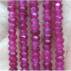 tiny jade bead, faceted rondelle, dye hotpink, approx 2x4mm [JDOT260]