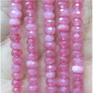 tiny jade bead, faceted rondelle, dye pink, approx 2x4mm [JDOT264]