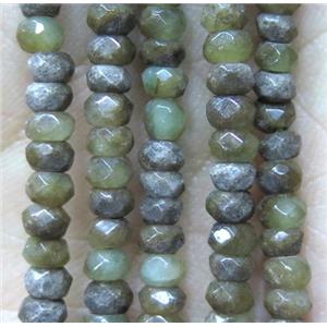 tiny jade beads, faceted rondelle, old green dye, approx 2x4mm [JDOT265]