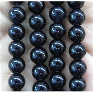 round jade stone beads, dye, black, approx 12mm dia [JDRD502-12MM]