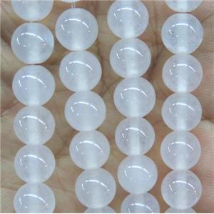 round jade stone beads, dye, white, approx 6mm dia [JDRD503-6MM]