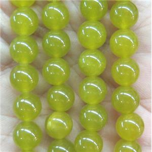 round jade stone beads, dye, olive, approx 4mm dia [JDRD514-4MM]
