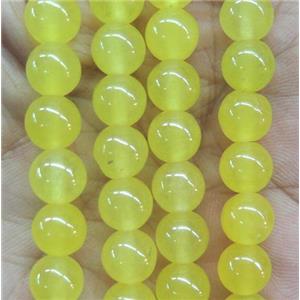 round jade stone beads, dye, yellow, approx 12mm dia [JDRD515-12MM]