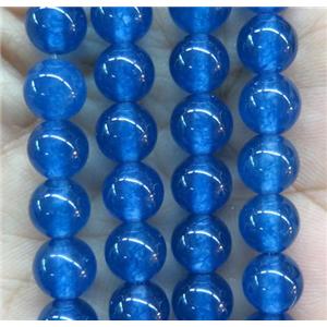 round jade stone beads, dye, blue, approx 4mm dia [JDRD516-4MM]