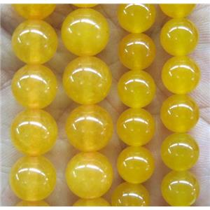 round jade stone beads, dye, golden, approx 4mm dia [JDRD519-4MM]