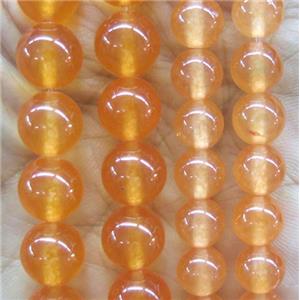 round jade stone beads, dye, orange, approx 4mm dia [JDRD520-4MM]