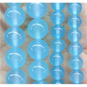 round jade stone beads, dye, lt.blue, approx 4mm dia [JDRD521-4MM]