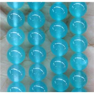 round jade stone beads, dye, aqua, approx 4mm dia [JDRD522-4MM]