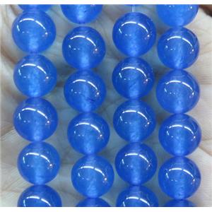 round jade stone beads, dye, blue, approx 4mm dia [JDRD526-4MM]