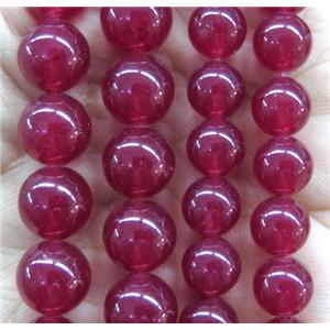 round jade stone beads, dye, deep ruby, approx 4mm dia [JDRD532-4MM]