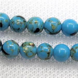 blue synthetic turquoise beads with shelled, round, approx 6mm dia [JDRD555-6MM]