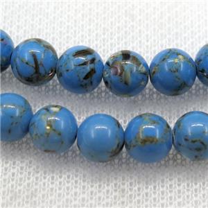 blue synthetic turquoise beads with shelled, round, approx 8mm dia [JDRD556-8MM]