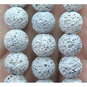 round Lava stone bead, white dye, approx 4mm dia [LAC27-4MM]