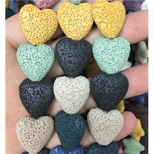 Lava stone beads, heart, mixed color, approx 20x20x7mm [LAC44]