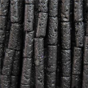 black Lava Stone beads, tube, approx 4x12mm [LAC59]