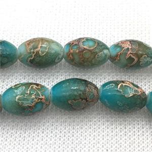 blue Lampwork Glass rice Beads with painted, approx 10x15mm, 25pcs per st [LWBCH315]