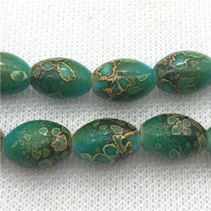 green Lampwork Glass rice Beads with painted, approx 10x15mm, 25pcs per st [LWBCH316]