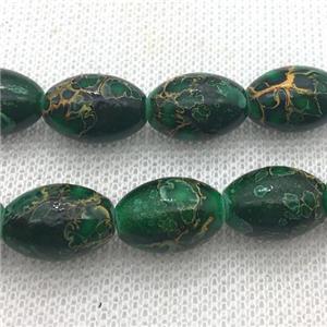 Lampwork Glass Beads with painted, rice, green, approx 10x15mm, 25pcs per st [LWBCH317]
