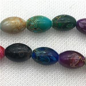 Lampwork Glass rice Beads with painted, mixed color, approx 10x15mm, 25pcs per st [LWBCH321]