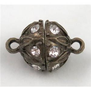 Magnetic alloy connector clasp paved rhinestone, antique bronze, approx 13mm dia [MGC111]