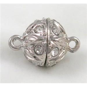 Magnetic alloy connector clasp paved rhinestone, platinum plated, approx 13mm dia [MGC112]