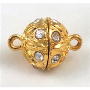 Magnetic alloy connector clasp paved rhinestone, gold plated, approx 13mm dia [MGC113]