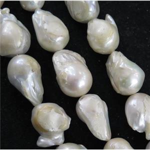 Baroque Style Pearl beads, white, freeform, approx 18-22mm [PANC57]