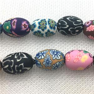 oval Polymer Clay Fimo Beads with painted, mix color, approx 11x16mm, 25pcs per st [PP10134]