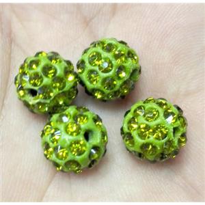 Fimo bead with rhinestone, olive, approx 10mm dia [RBCH265]