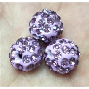 Fimo bead with rhinestone, purple, approx 10mm dia [RBCH266]