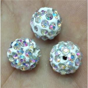 Fimo bead with rhinestone, AB-color, approx 10mm dia [RBCH268]