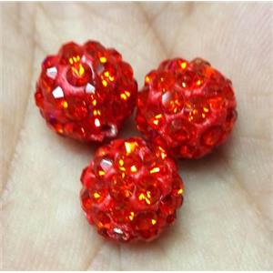 Fimo bead with rhinestone, red, approx 10mm dia [RBCH270]