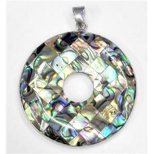 Paua Abalone shell pendant, rondelle, approx 40mm [SHEAB108]