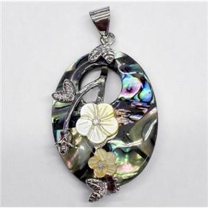 Paua Abalone shell pendant, oval, approx 30-40mm [SHEAB118]