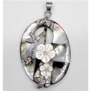 Paua Abalone shell pendant, oval, approx 30-40mm [SHEAB119]