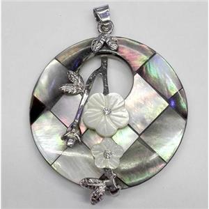 Paua Abalone shell pendant, round, approx 40mm dia [SHEAB122]