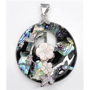 Paua Abalone shell pendant, round, approx 40mm dia [SHEAB123]