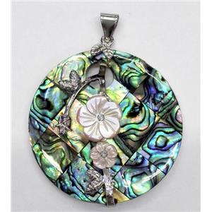 Paua Abalone shell pendant, round, approx 50mm dia [SHEAB125]