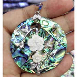 Paua Abalone shell pendant, round, approx 40mm dia [SHEAB65-40MM]
