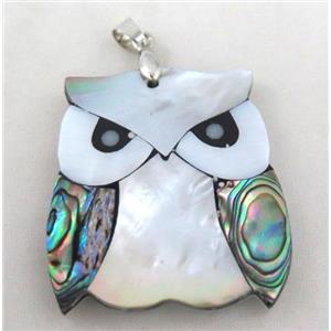 Paua Abalone shell Owl pendant, approx 37x47mm [SHEAB75]