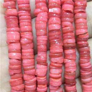 Shell heishi beads, red dye, approx 5-6mm, 2-2.5mm thickness [SHEMP111]