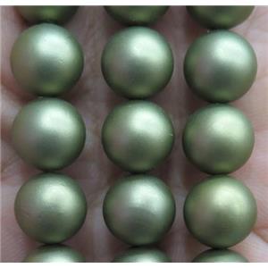 matte pearlized shell beads, round, green, approx 12mm dia [SHEPL084-12MM]