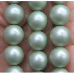 matte pearlized shell beads, round, green, approx 6mm dia [SHEPL091-6MM]