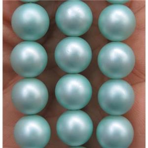 green matte pearlized shell beads, round, approx 12mm dia [SHEPL093-12MM]