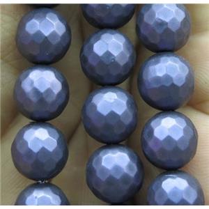 matte pearlized shell bead, faceted round, approx 12mm dia [SHEPL110-12MM]