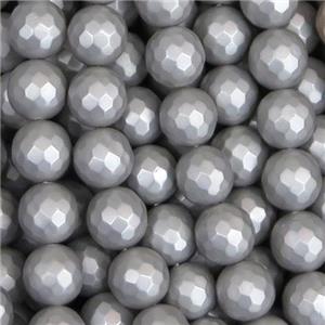 matte pearlized Shell Beads, silver gray, faceted round, approx 12mm dia [SHEPL111-12MM]