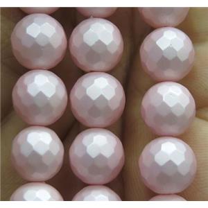 pink matte pearlized shell beads, faceted round, approx 6mm dia [SHEPL112-6MM]